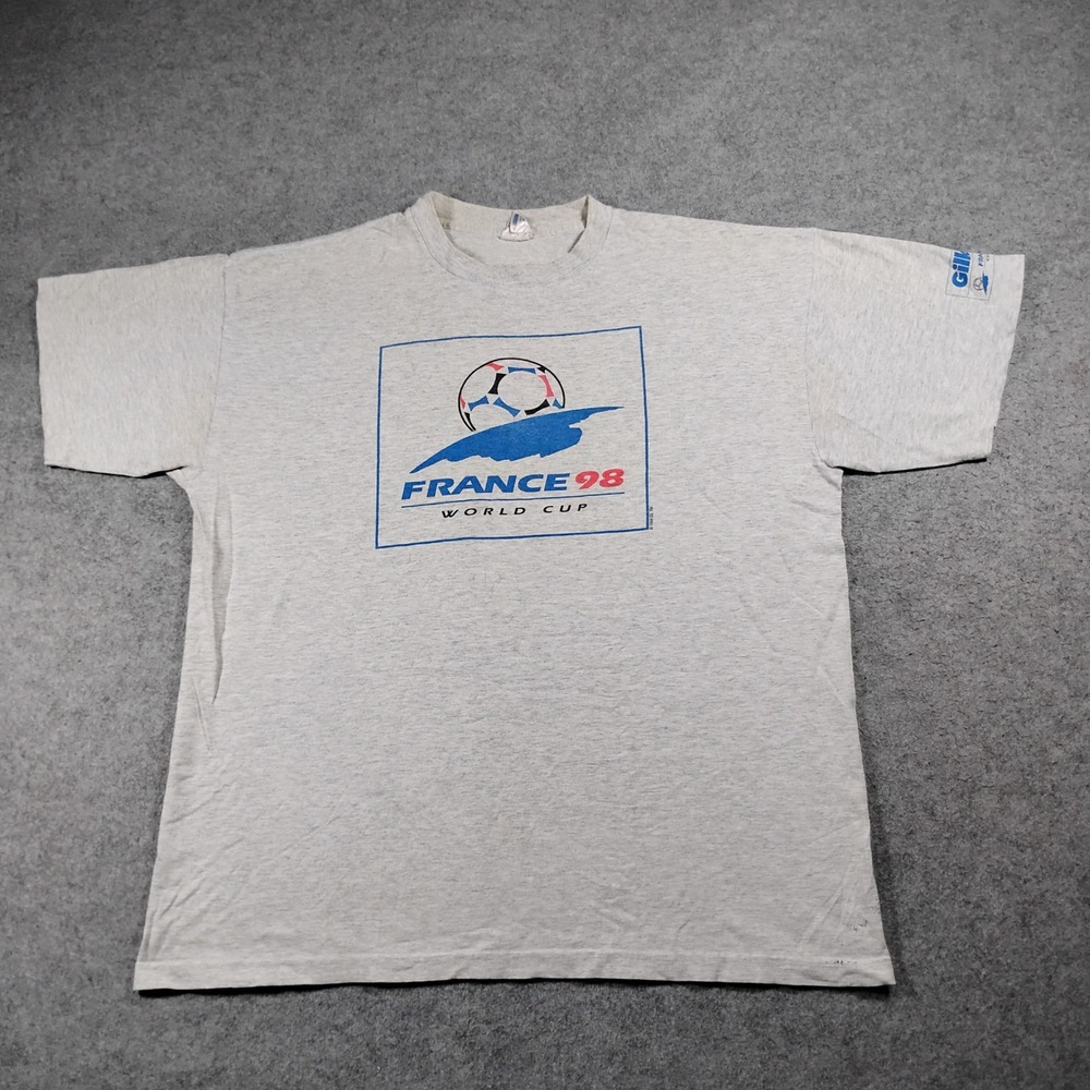 Vintage France 98 World Cup Gillette Graphic T-Shirt Gray XL Single Stitch